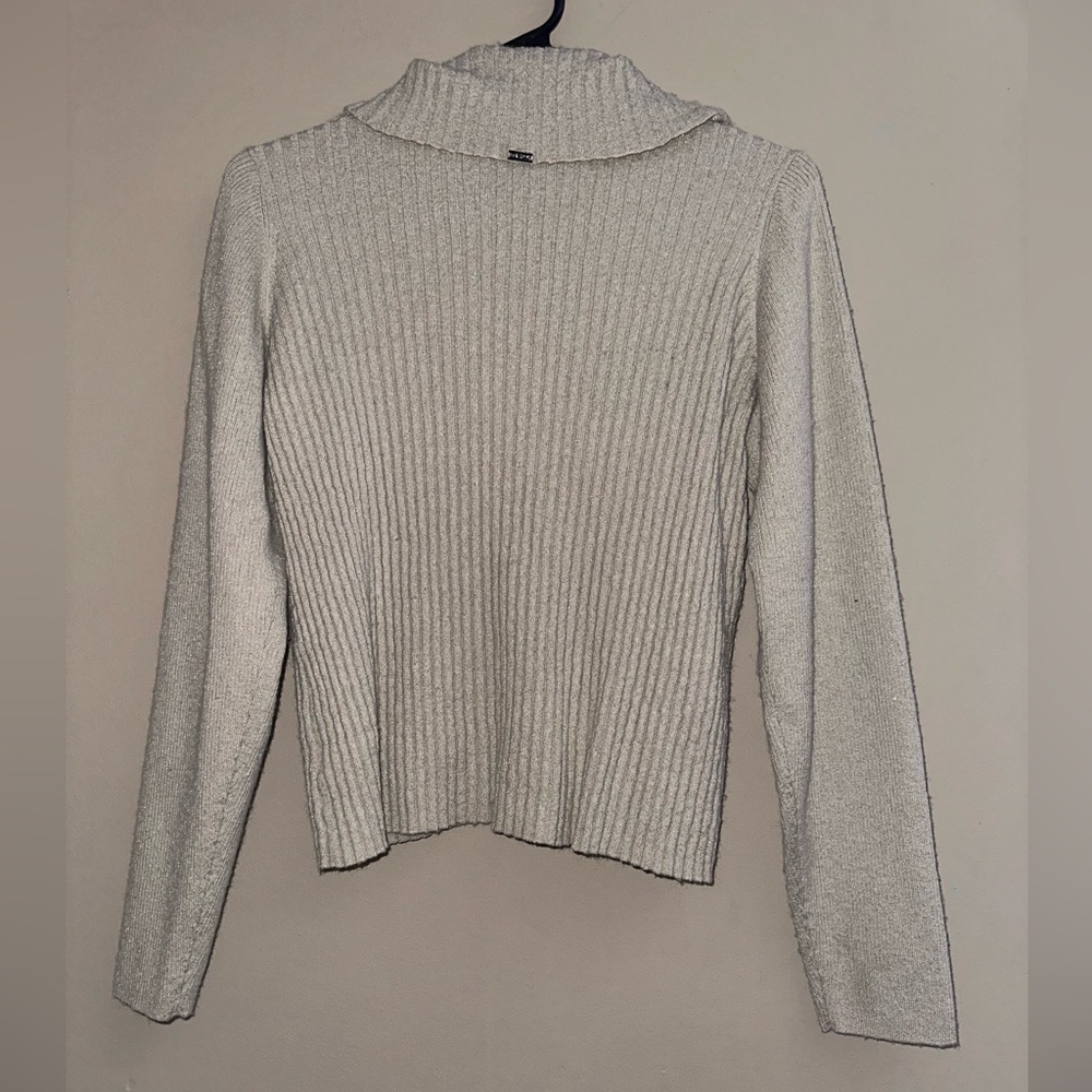 St. John XL Wool Cowl Neck Sweater Tan Gold Button Detail Quiet Luxury - Picture 3 of 5